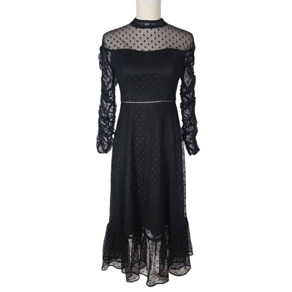 Vintage Betsey Johnson Black Lace Sheer Midi Formal Dress - Picture 1 of 10